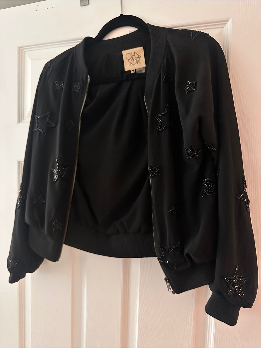 Chaser Black Beaded Star Embellished Bomber Jacket